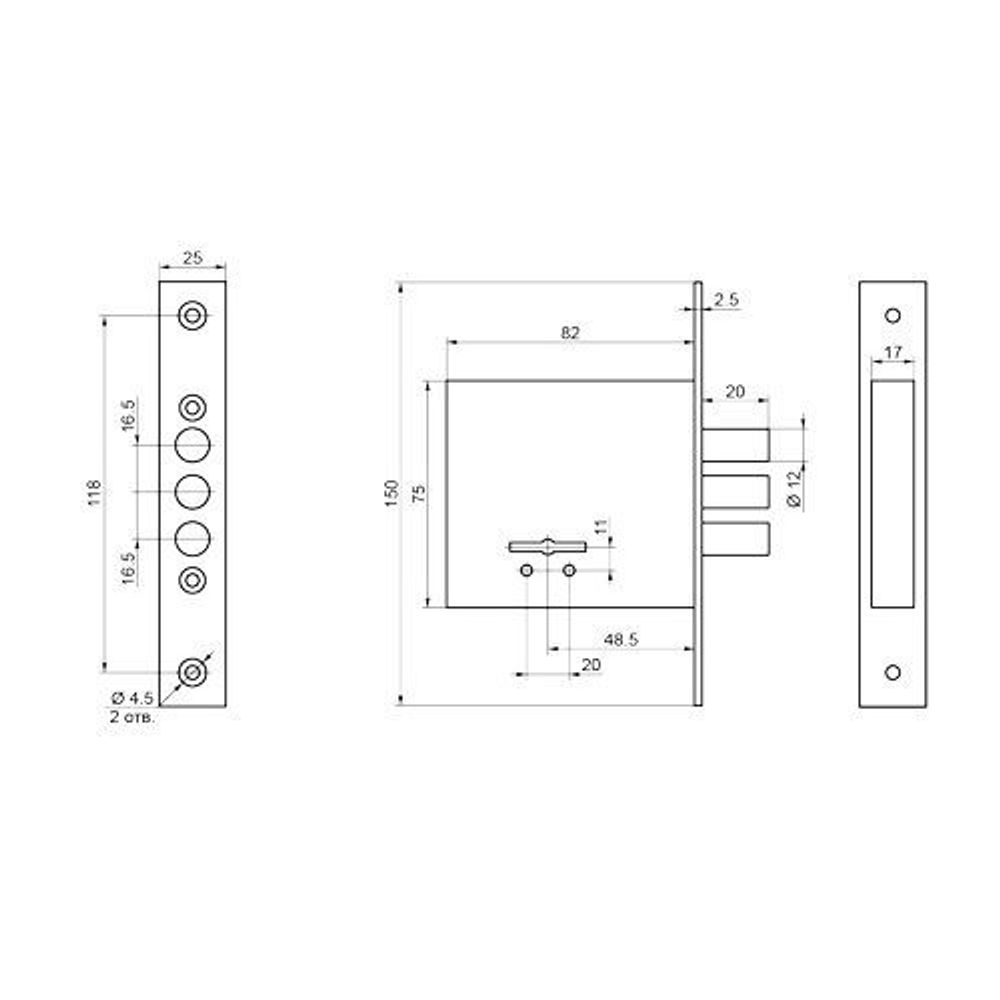 Замок врезной BORDER 76314 ЗВ8-8У/13 (КЛП5-85).У2 ЗАСОВ12 /34151/