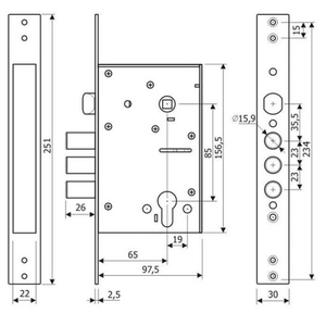 Замок врезной GALEON K816 хром