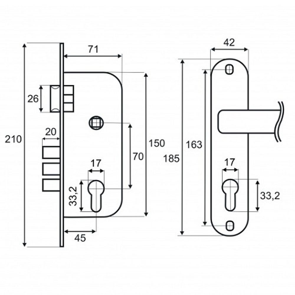 Замок врезной VETTORE 1523/60 AB бронза