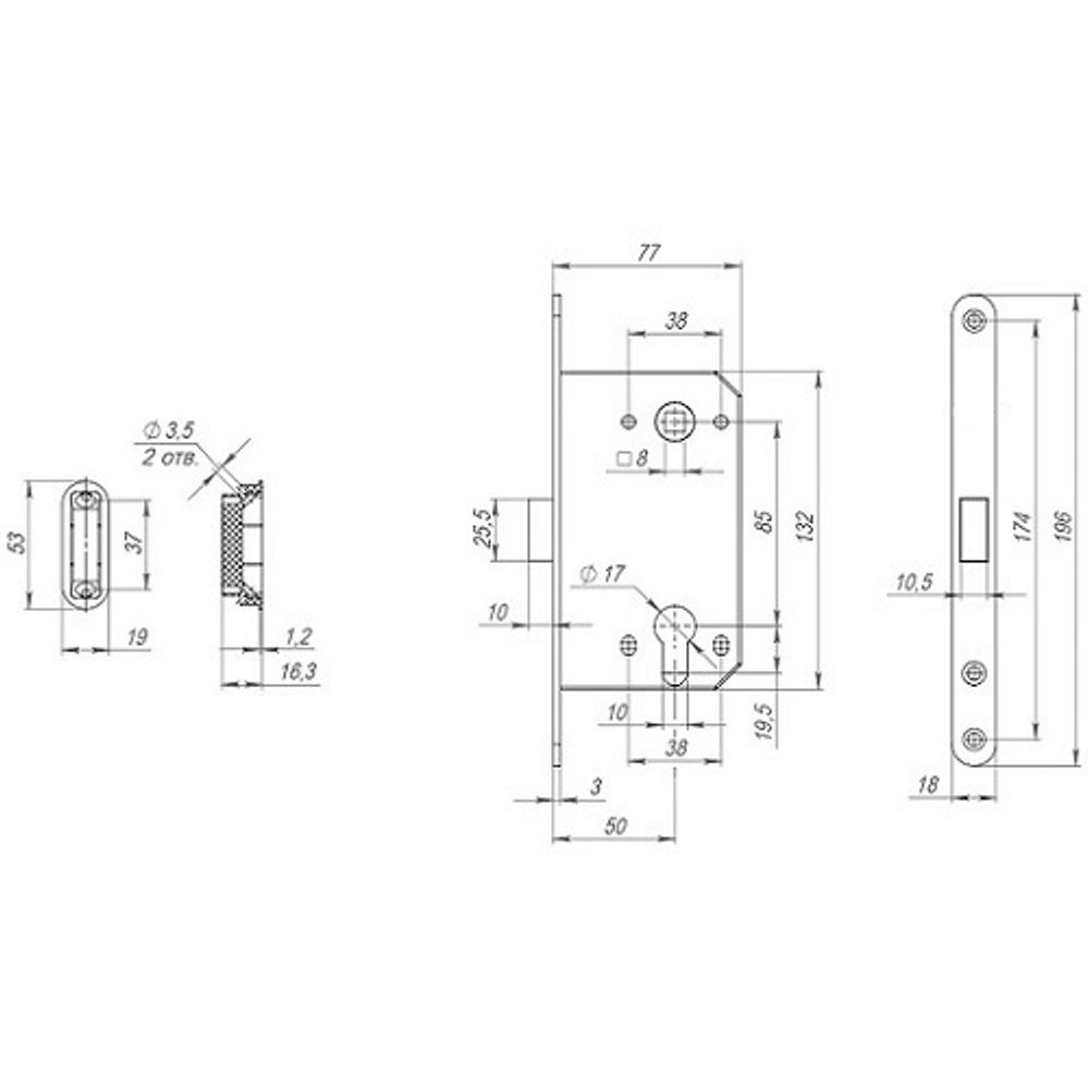 Замок врезной магнитный под цилиндр PORTA DI PARMA Polaris SN мат. никель