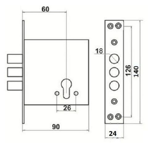 Замок врезной верхний на кит. дверь 2514 Ц - 3Р