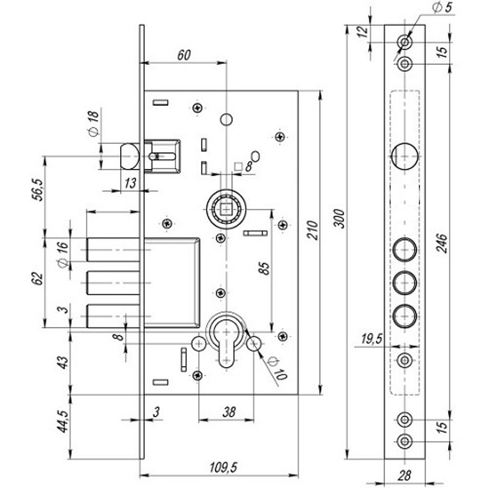 Корпус врезного замка MOTTURA PROJECT DP58.171 (аналог KALE KILIT 252R) /44513/