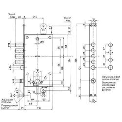 Замок врезной двухсистемный MOTTURA 54.797 S (левый), ключ 40 мм /1802/