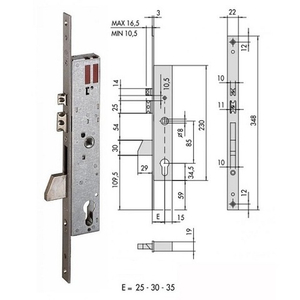 Корпус врезного замка электромеханического CISA 16.215.25.0 (выпадающий ригель) /23317/