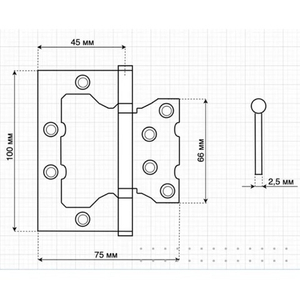 Петля универсальная без врезки PALLINI PFH 100x75x2,5 2BB AC античная медь (1шт.)