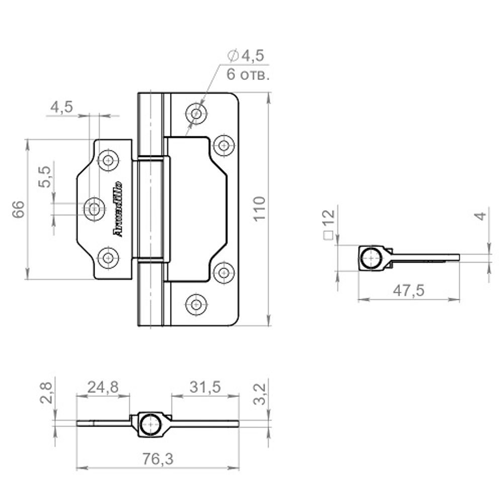 Петля универсальная без врезки ARMADILLO IN4300.US BL черный /61845/ (1шт)