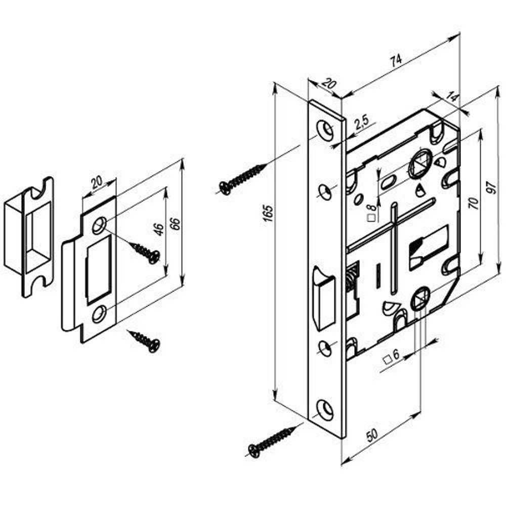 Защелка врезная PUNTO L72-50 SG мат.золото /36945/