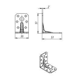 Уголок крепежный КУНГУР 50х50х35х2,0 ГОЦ (1 шт)