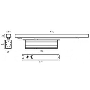 Доводчик дверной DORMA GRE630 size 3 со скользящим каналом, серебро, ФОП