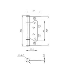 Петля универсальная без врезки FUARO 500-2BB 100x2,5 (INOX 304) нержавейка /44859/ (1 шт)