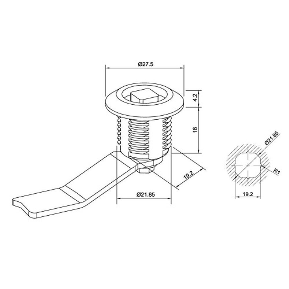 Замок щитовой 705-7 четырехугольный, ригель изогнутый