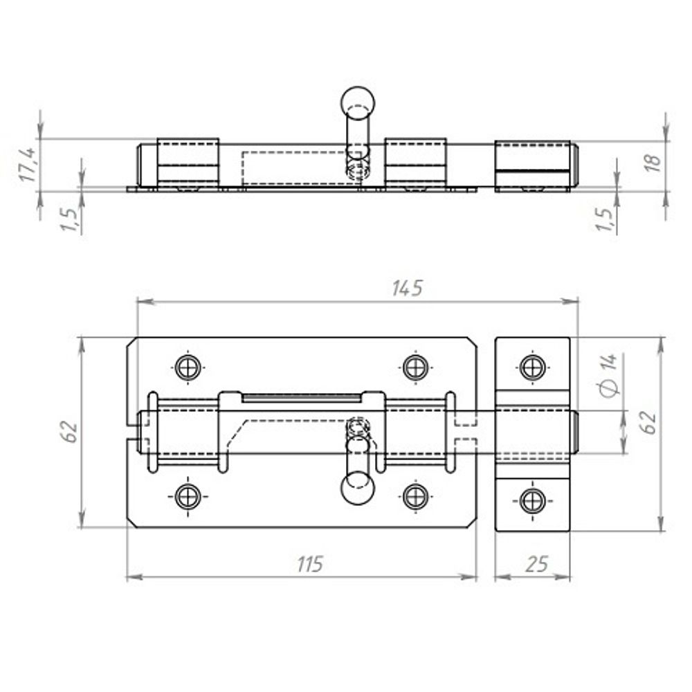 Задвижка дверная КУНГУР ЗД-01 цинк (1шт)