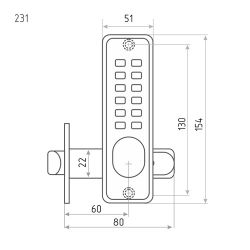 Кодовый замок НОРА-М 231 c фиксатором (матовый никель)