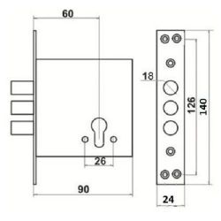Замок врезной верхний на кит. дверь 2514 Ц - 3Р