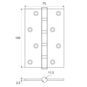 Петля дверная универсальная APECS DH-1120-100*75*2,5-B4-Steel-G (R10) золото