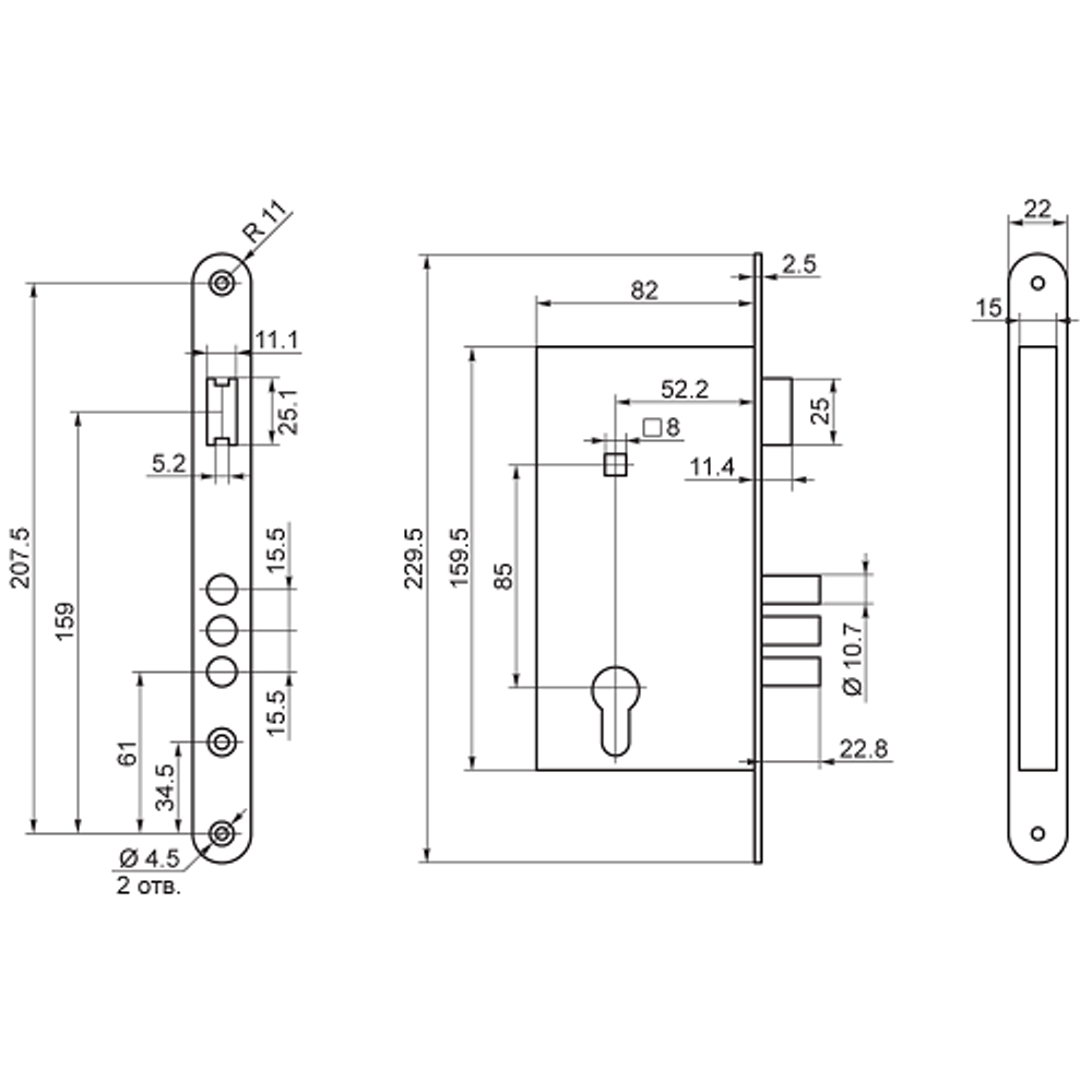 Замок врезной ПРОСАМ 78103 ЗВ4-3-СП-РФ7-002Ш2 б/ц медь /35171/
