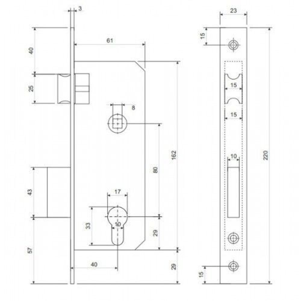 Замок врезной APECS 1330/60 AB бронза