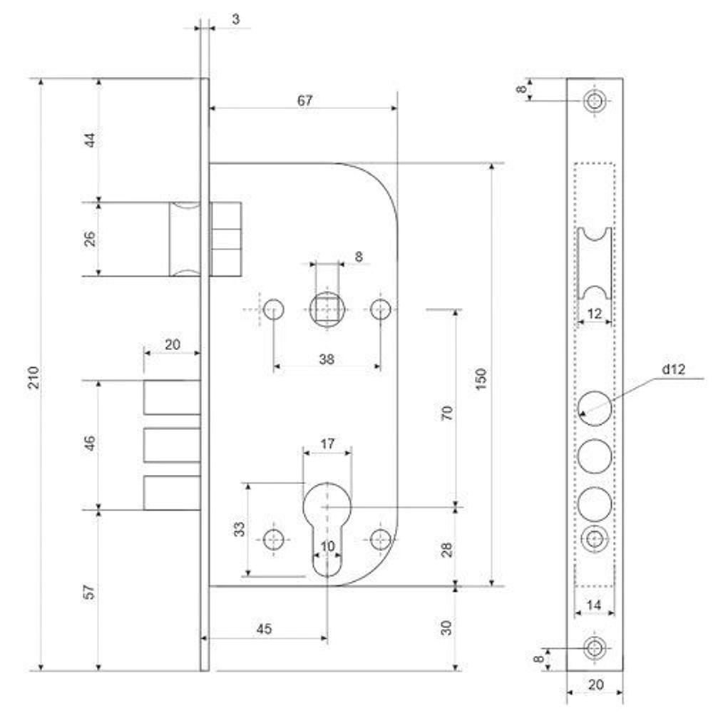 Замок врезной APECS 1524/60 CR хром