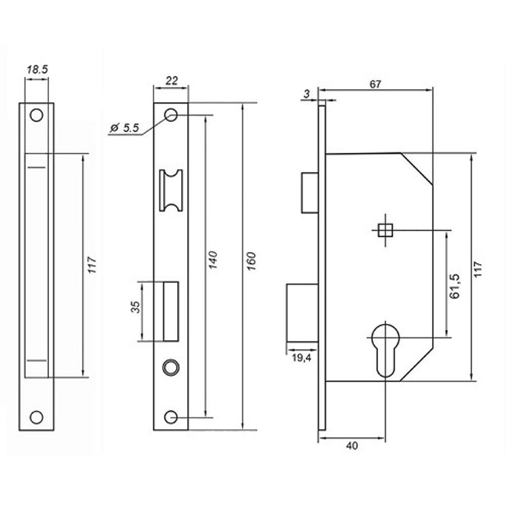 Замок врезной с ручками PALLADIUM ЗВ-AL 1618 CP хром