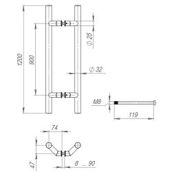 Ручка-скоба FUARO PH-45-32/1200-INOX 45° нержавейка 304 /45493/