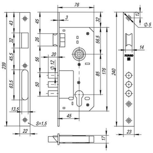 Корпус замка FUARO 900 3MR/CP w/b хром /15450/