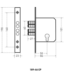 Замок врезной АЛЛЮР 189-4А CP