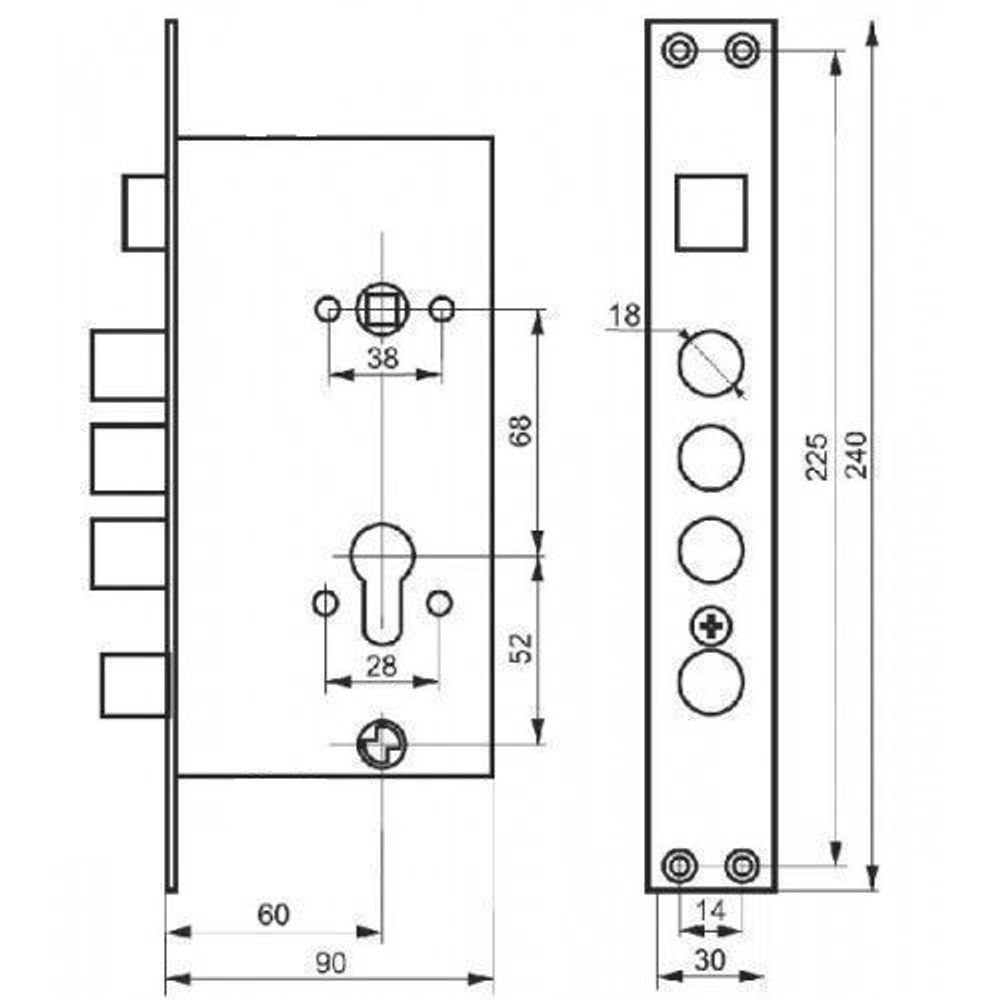 Замок врезной цилиндровый 674 универс. без тяг, с задвижкой АГАТ