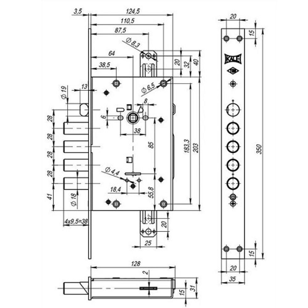 Замок врезной двухсистемный KALE KILIT 456 L HARD LINE /33265/