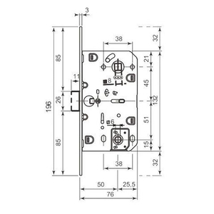 Замок межкомнатный AGB WC MEDIANA EV B01102.50.06 (никель) без отв.планки /17809/