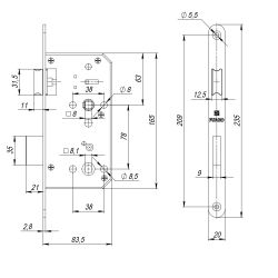 Замок врезной FUARO (INOX) под WC-8, бексет 55, лицевая 20, м/о 78 мм /45013/