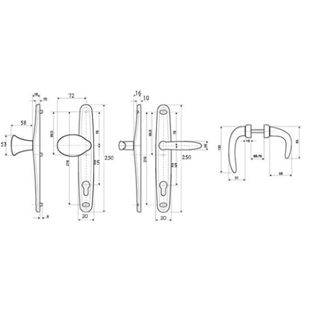 Нажимной гарнитур для ограничения  доступа STUBLINA 1079.00.315 Е=85 мм серый (RAL 9006)