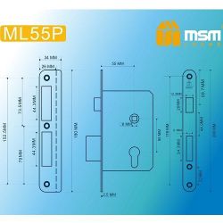 Корпус врезного замка MSM ML55V SN мат.никель