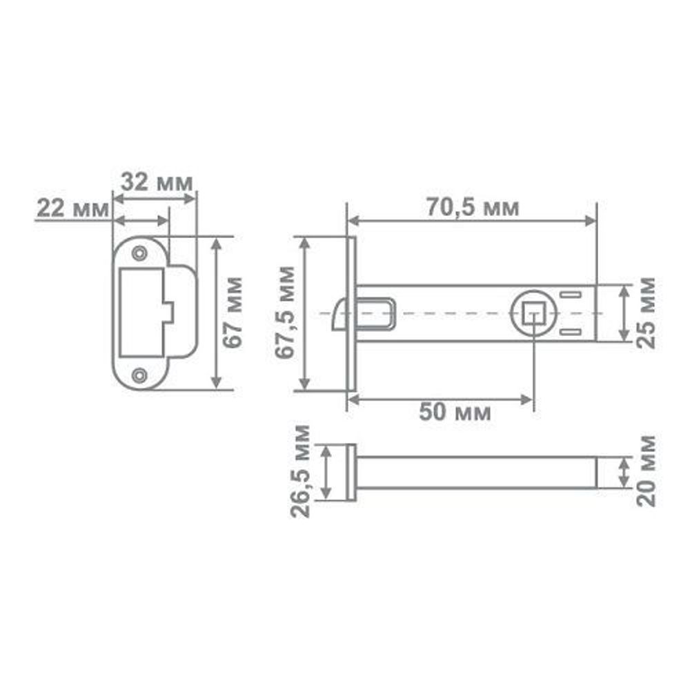 Защелка МЕДИО д/замка DZ8 50x20 SN никель