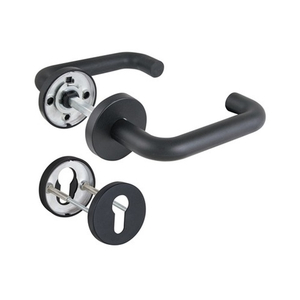 Комплект дверных ручек с накладками под цилиндр FUARO DH-0219 NE BL-24 черный /35703/