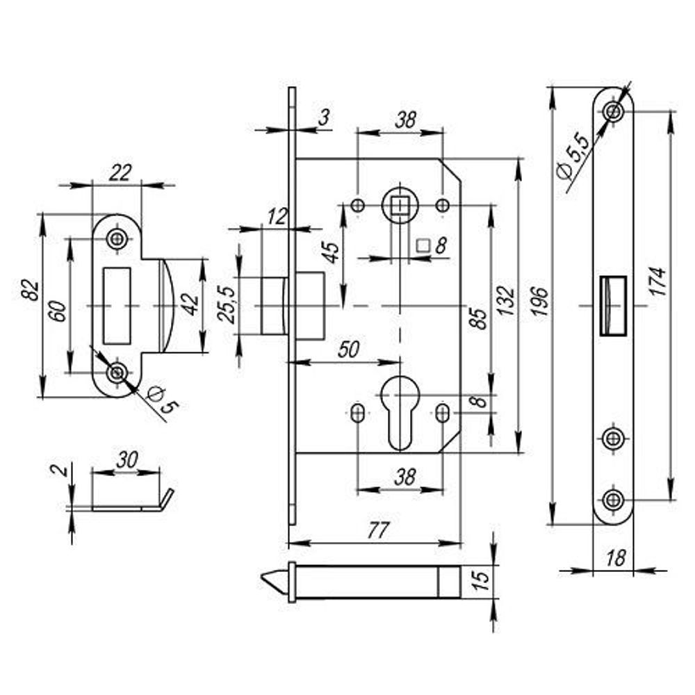 Замок межкомнатный под цилиндр FUARO PLASTIC P85C-50 AB бронза /33621/