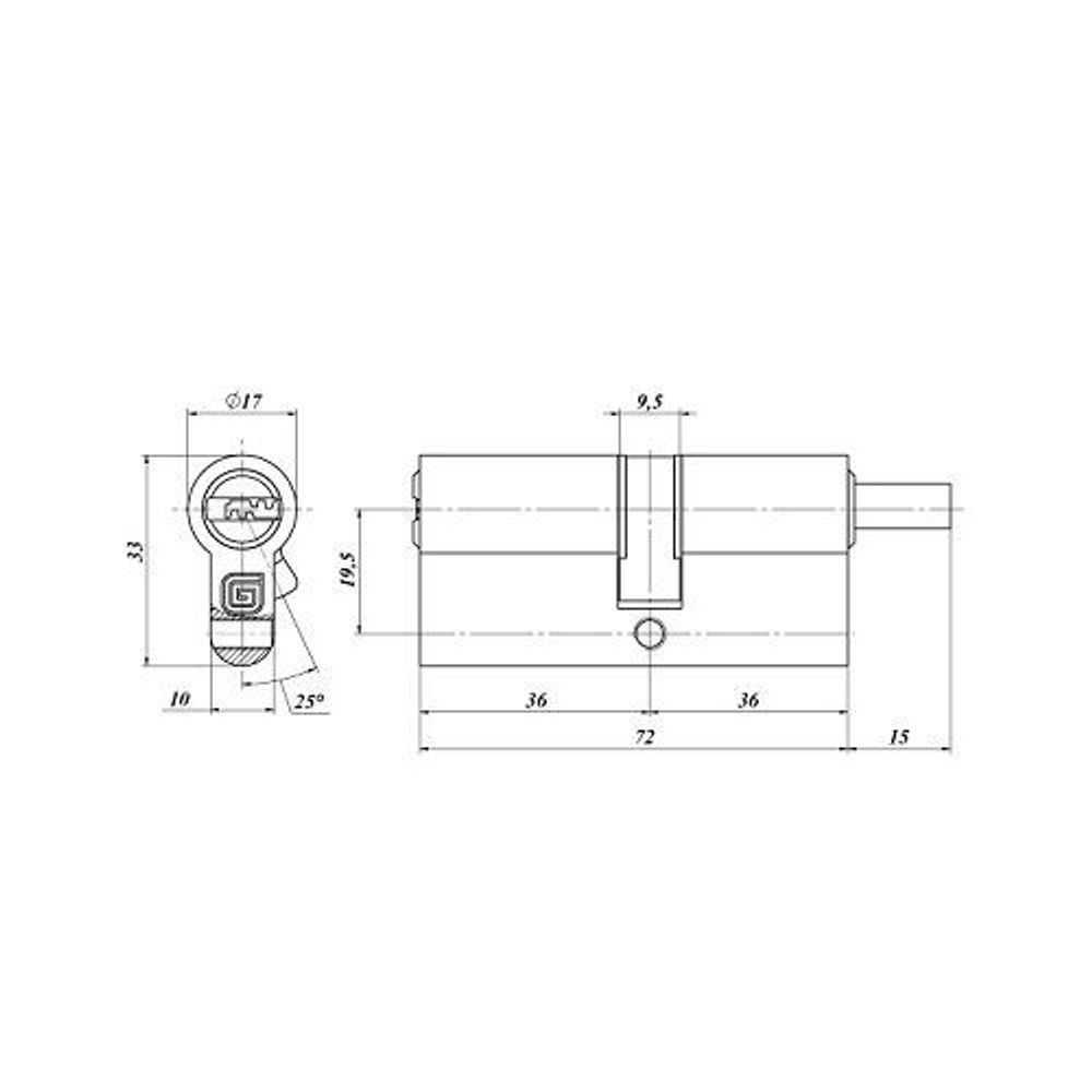 Цилиндровый механизм с вертушкой ГАРДИАН GB 72 мм (36/36V) Ni никель 5 кл /40803/