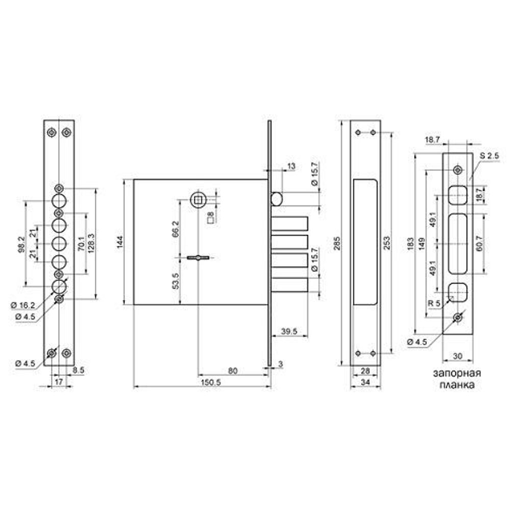 Замок врезной BORDER 77741 ЗВ9-8МК.4Т/15 /33793/