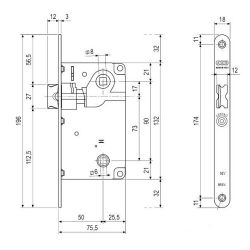 Замок межкомнатный AGB WC CENTRO B01013.50.12 защёлка вверху (антич.бронза) /18707/
