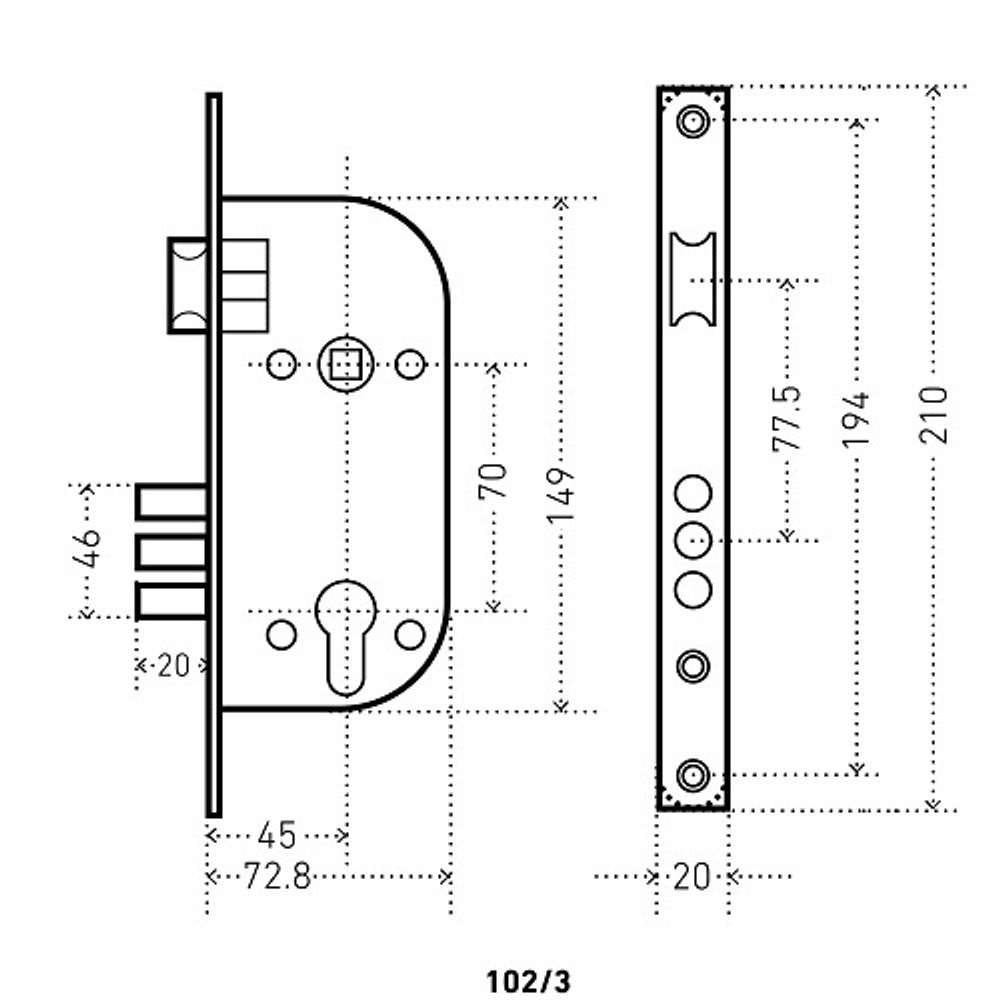Замок врезной АЛЛЮР 102/3 GP латунь