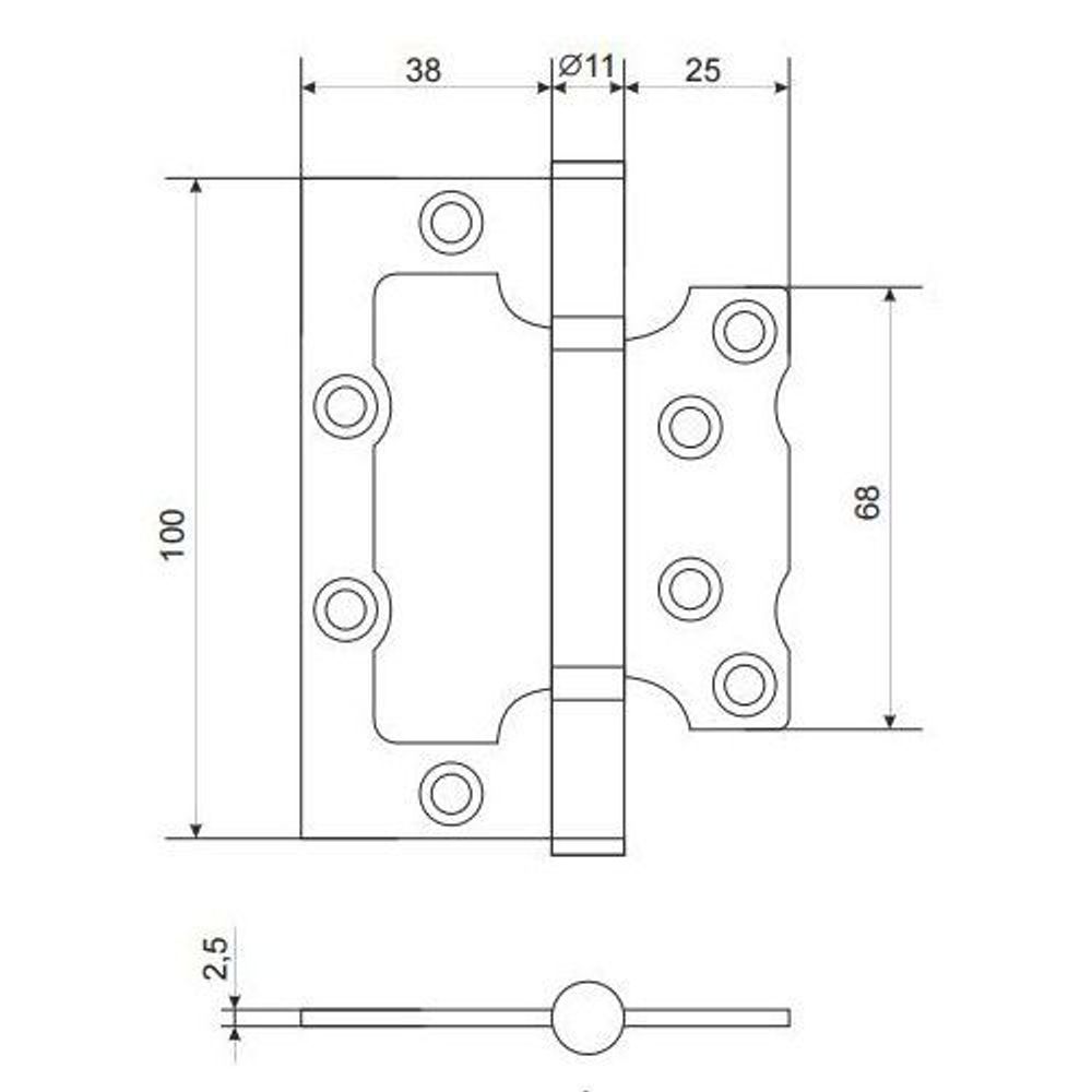 Петля накладная AVERS 100x75x2,5-B2 AC медь (1 шт)