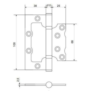 Петля дверная накладная APECS 100х75х2,5-B2 Steel AC медь (1 шт)