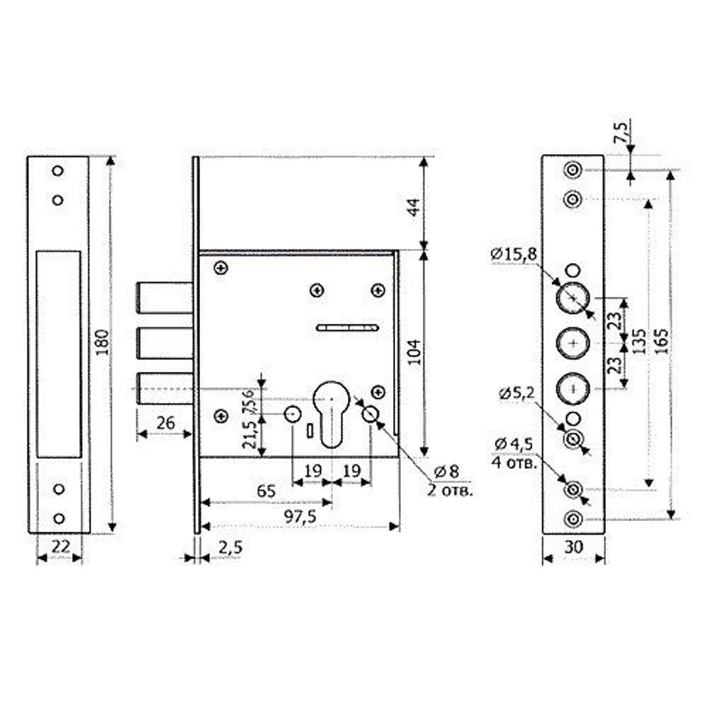 Замок врезной ГАРДИАН ЗВ 32.01 б/ц /11880/
