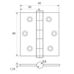 Петля дверная универсальная AVERS 60x40x1,75 NIS никель (1 шт)