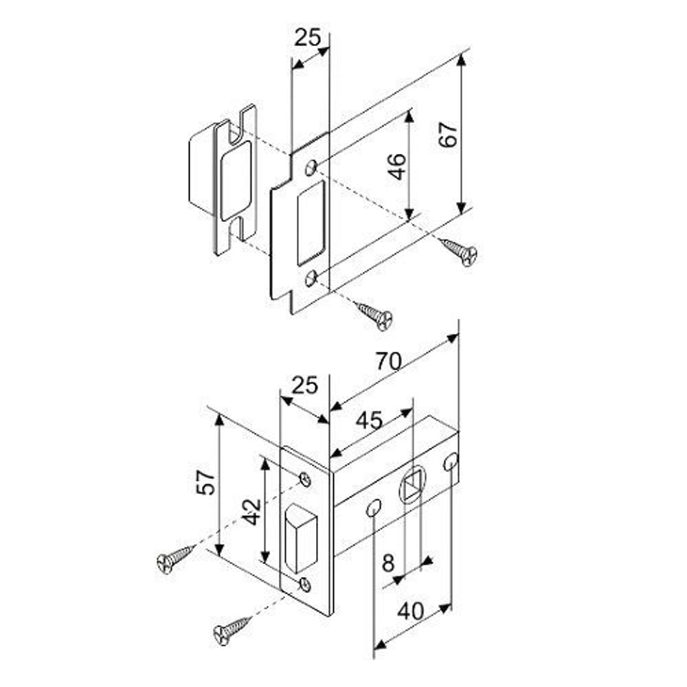 Защелка врезная FUARO F12-45-25 AB бронза /27355/