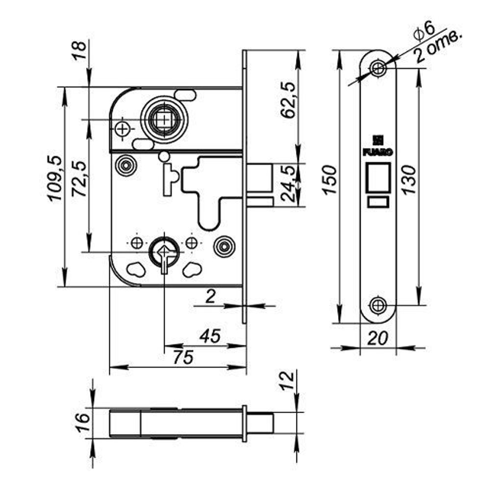 Замок межкомнатный FUARO 2014 WC/S WH белый /38137/