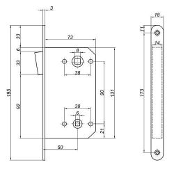Замок врезной сувальдный MOTTURA 50.798 S (левый), ключ 40 мм /15734/