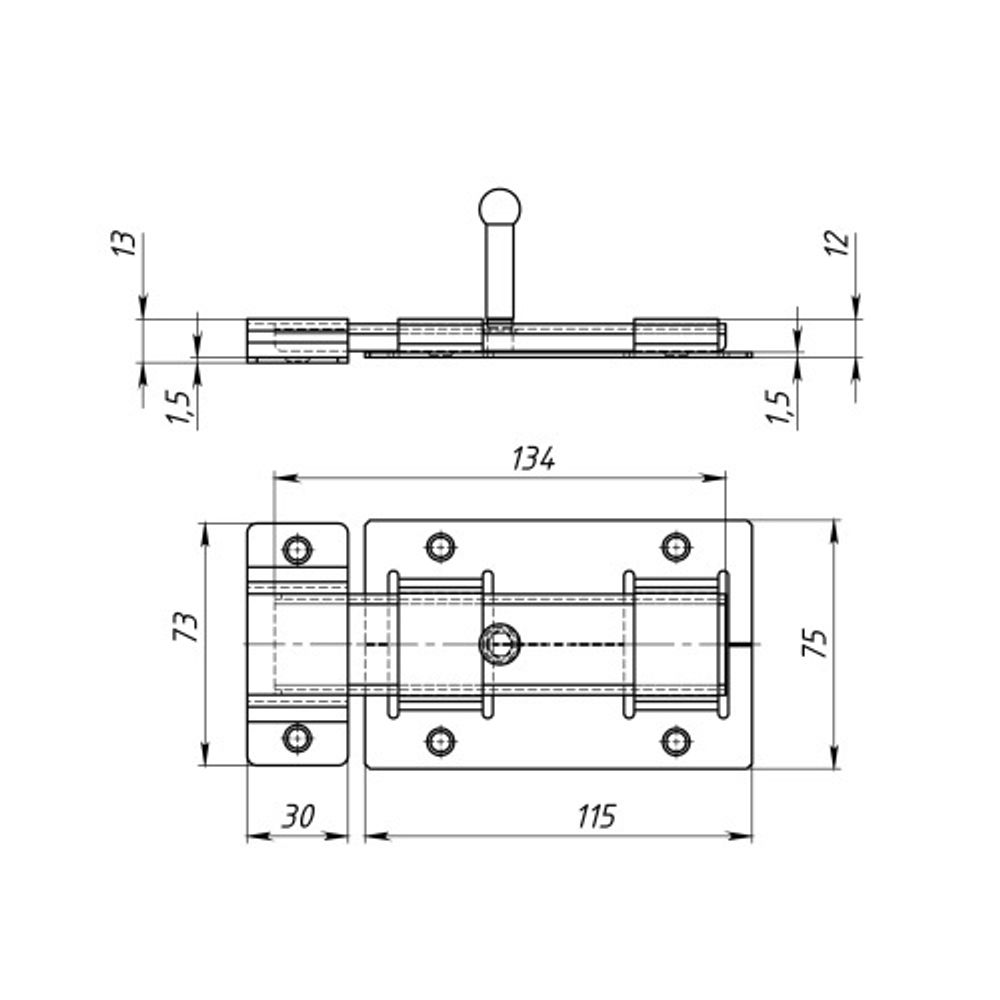 Задвижка дверная ЗД-02 ПД пол.медь /48399/