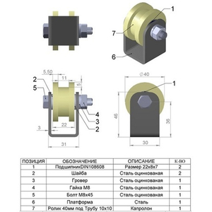 Ролик капролон d-40 под трубу на платформе