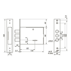 Замок врезной ГАРДИАН ЗВ 80.01 (4кл) (длинный кл. 59 мм)