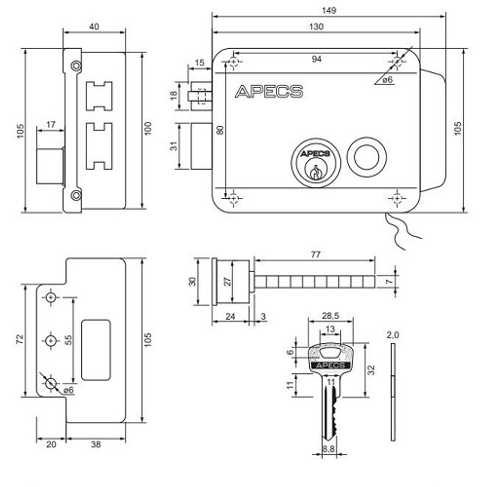 Замок электромеханический APECS ERL-2369-BLM-L